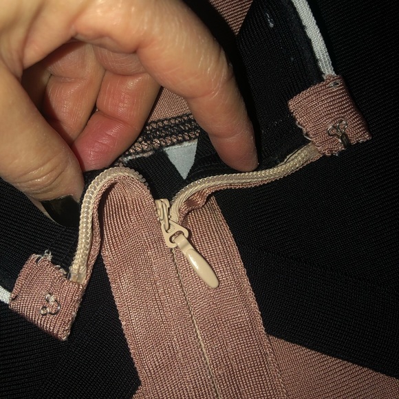 Colour-block Bodycon Bandage Mini Dress (Black, White, Pink) - Picture 6 of 9